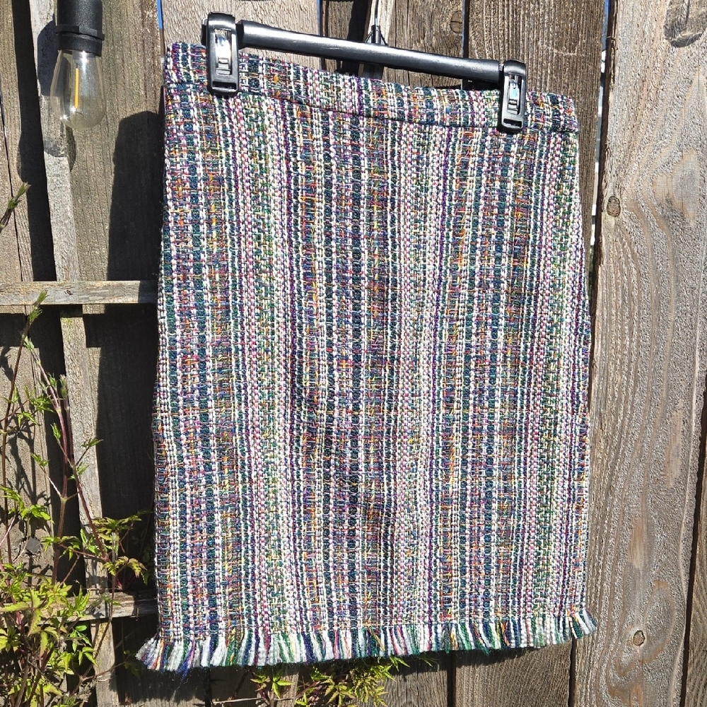 Chelsea & Theodore Multicolor Tweed Fringe-Hem Pencil Skirt Women's 6